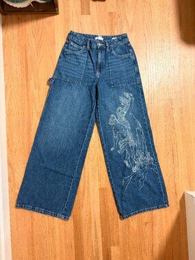 Custom Painted Apollo and Daphne Forever 21 High Waisted Baggy Jeans Size 26